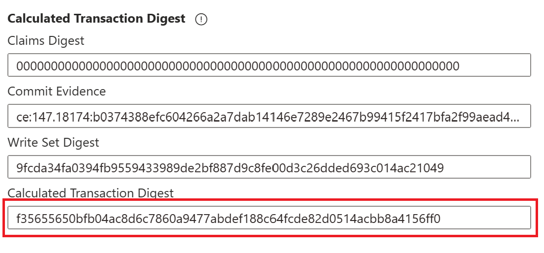 Screenshot of the calculated transaction digest in Ledger explorer.