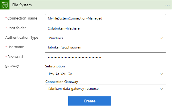 Screenshot showing Consumption workflow designer and connection information for File System managed connector trigger.