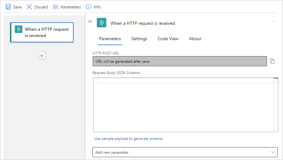Screenshot showing Standard workflow with Request trigger information box.