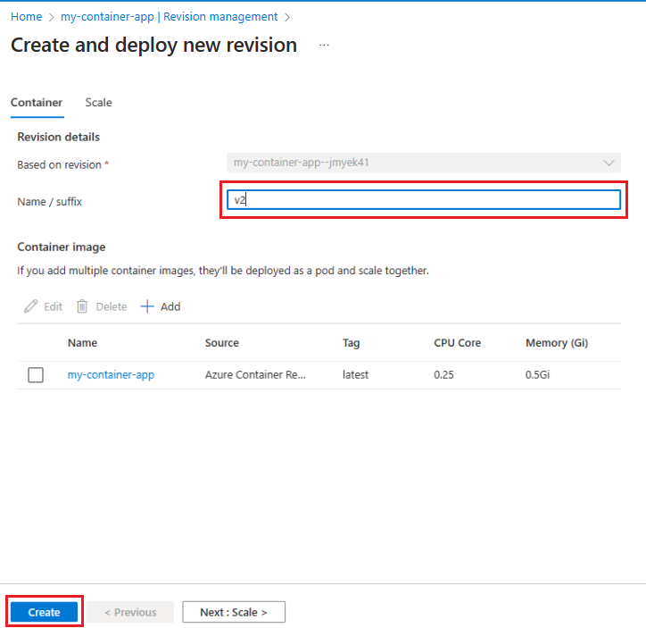 Screenshot of Create and deploy new revision.