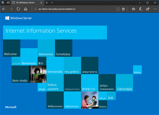 IIS deployed using Azure Container Instances viewed in browser