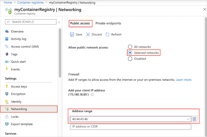 Configure firewall rule for container registry