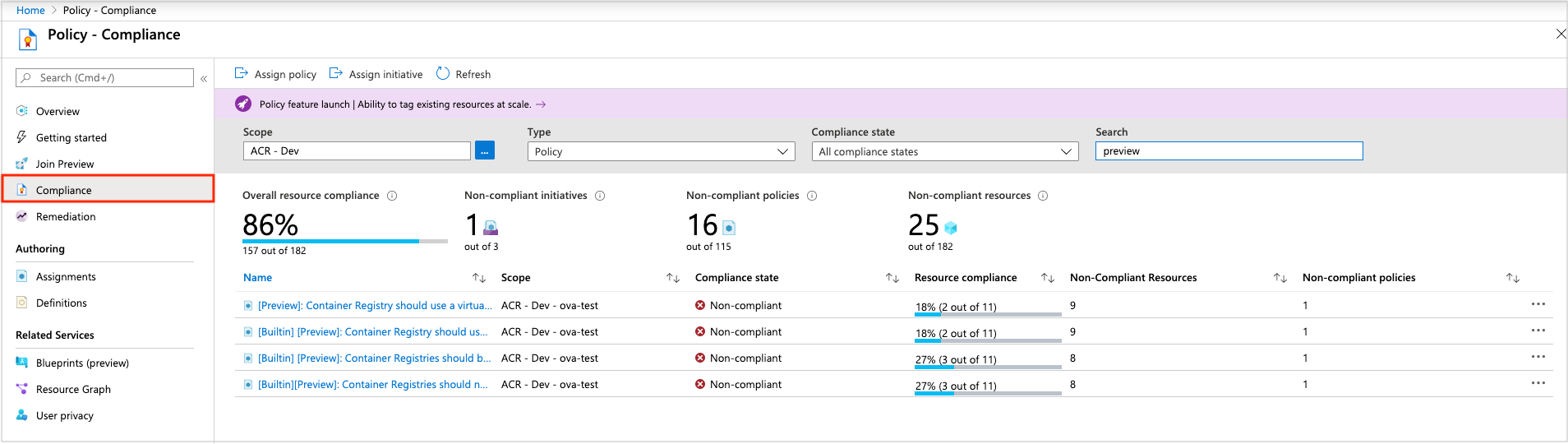 Policy compliance in portal