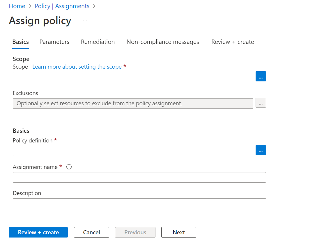 Screenshot of the assign policy tab.