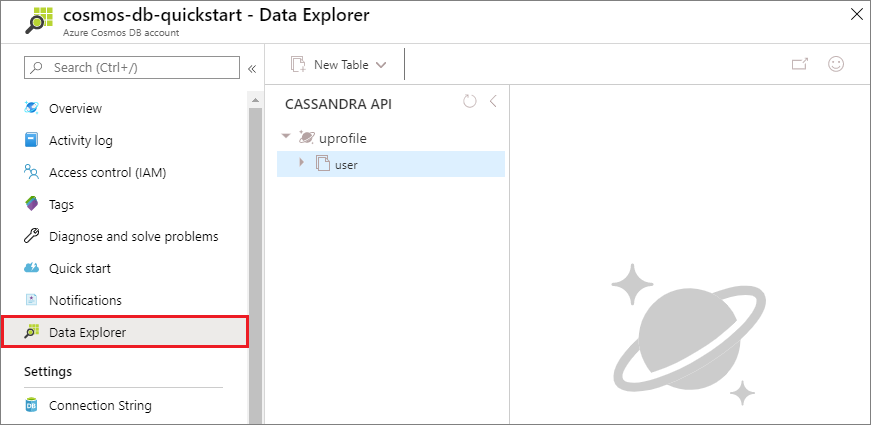 Screenshot shows the Data Explorer page, where you can view the data.