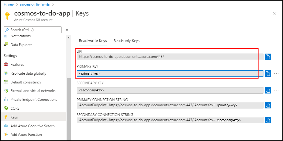 Azure Cosmos DB Keys