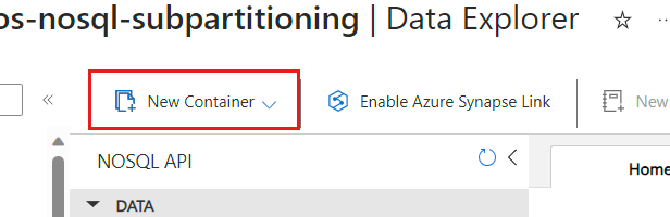Screenshot of the New Container option within Data Explorer.
