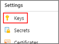 Screenshot of the Keys option in the resource navigation menu.