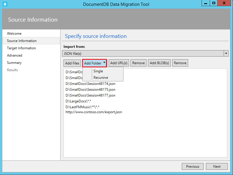 Screenshot of JSON file source options - Database migration tools