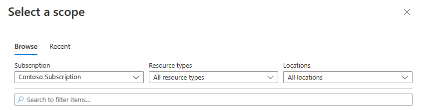 Screenshot shows the Select a resource pane in Metrics.