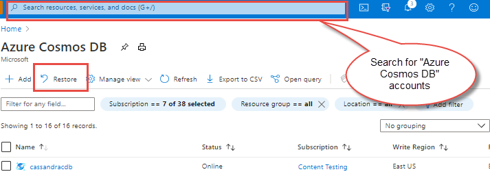 Restore a deleted account from Azure portal.
