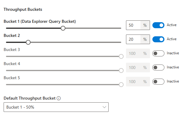 Screenshot of assigning default throughput buckets in the Data Explorer in an Azure Cosmos DB account.