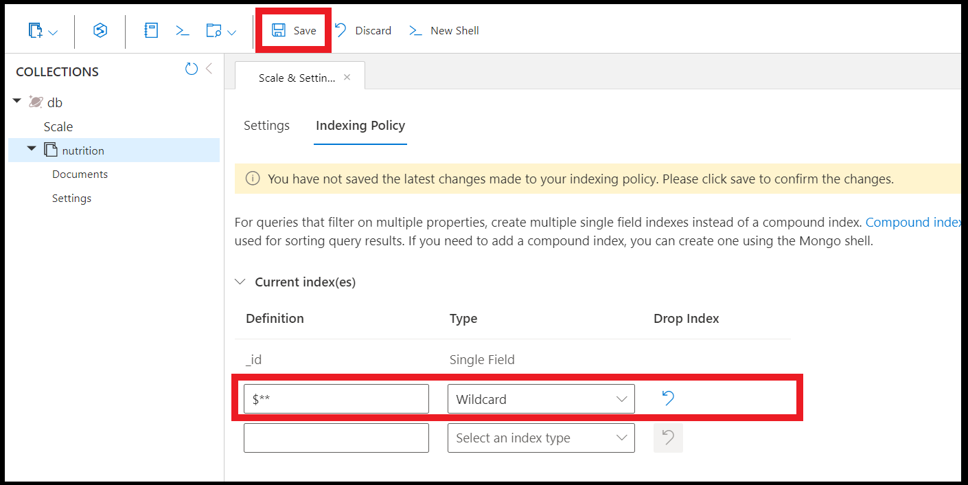 Add wildcard index in indexing policy editor