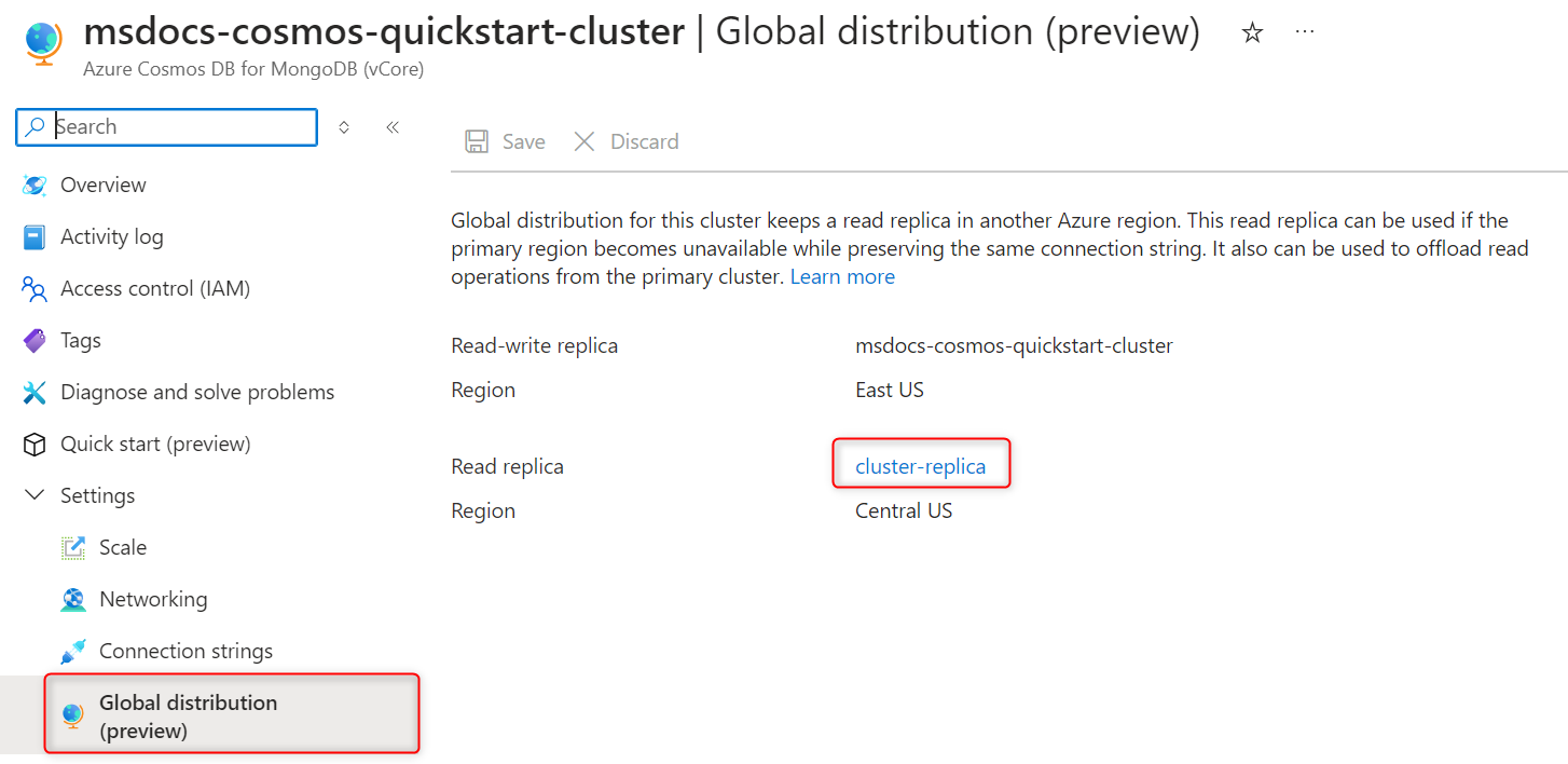 Screenshot of the global distribution preview page in the primary cluster properties.