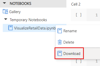 Screenshot of the notebook context menu with the 'Download' option.