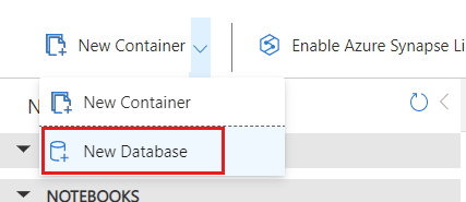 Screenshot of the New Database option in the Data Explorer command bar.
