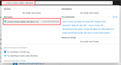 A screenshot showing how to use the search box in the top tool bar to find your Azure Cosmos DB account.