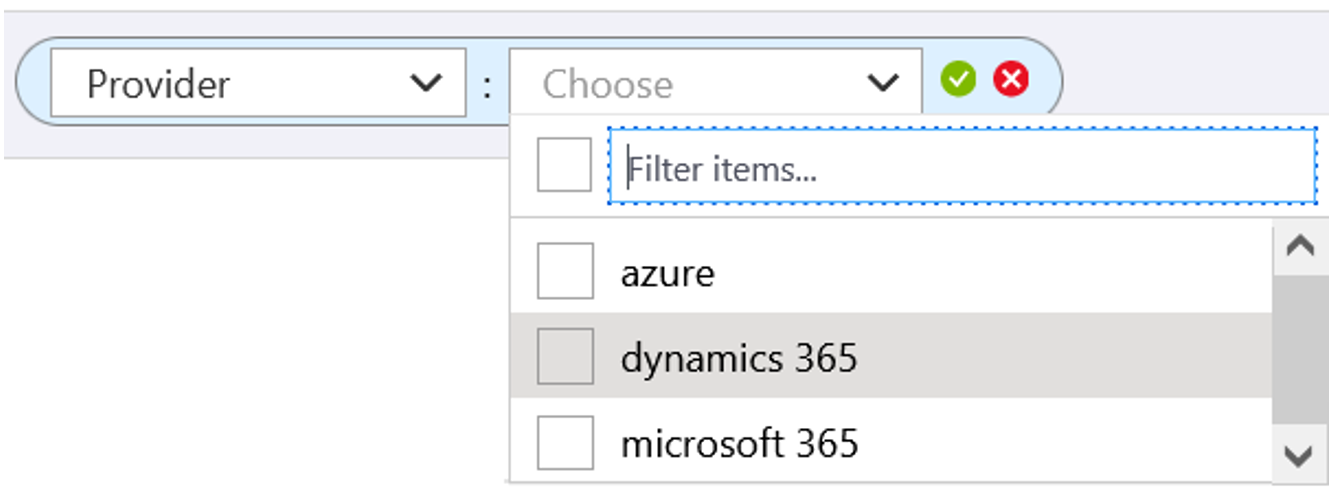 Screenshot showing Provider filter selection.