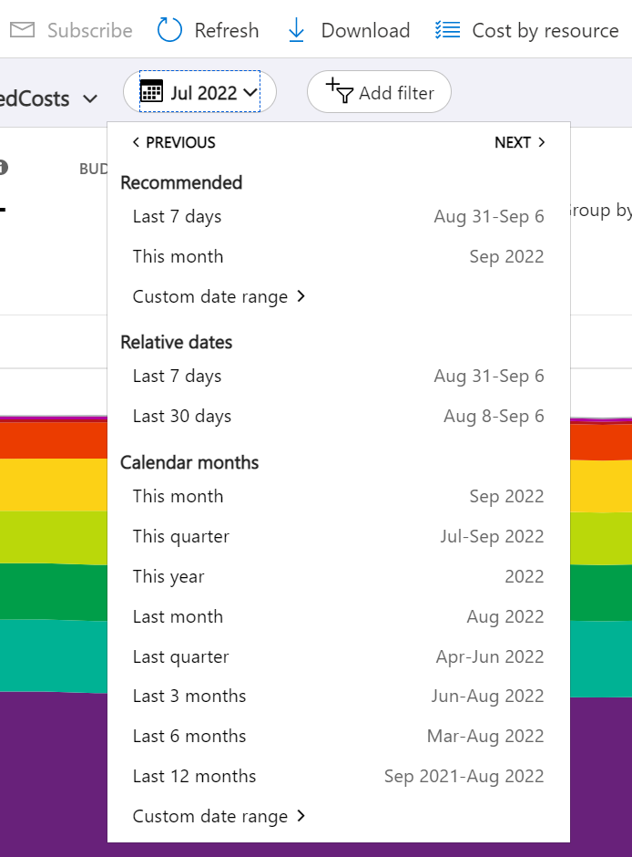 Screenshot showing the date selector.