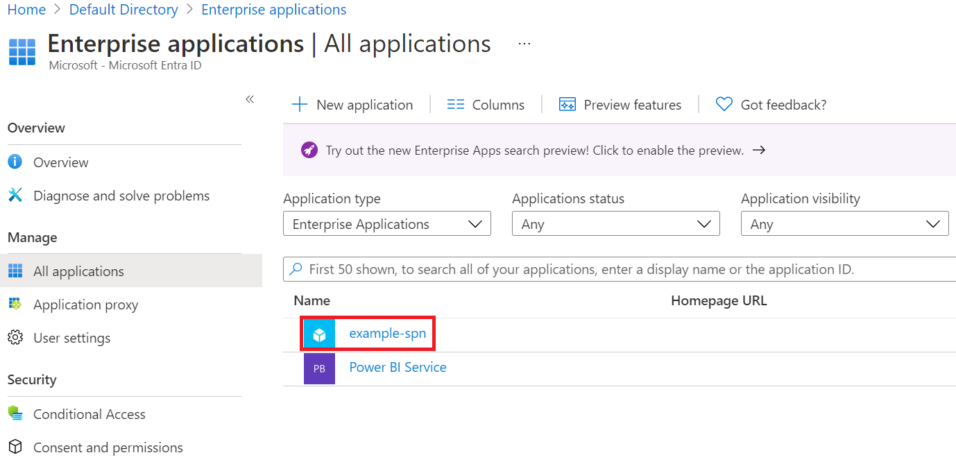 Screenshot showing an example enterprise application.