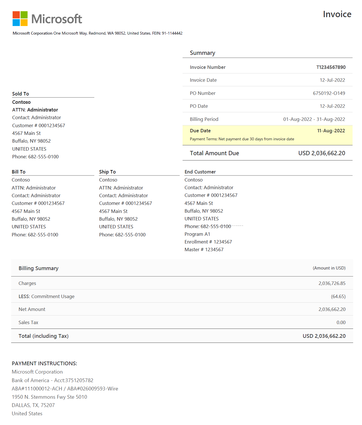 Example screenshot of the first page of the invoice file.