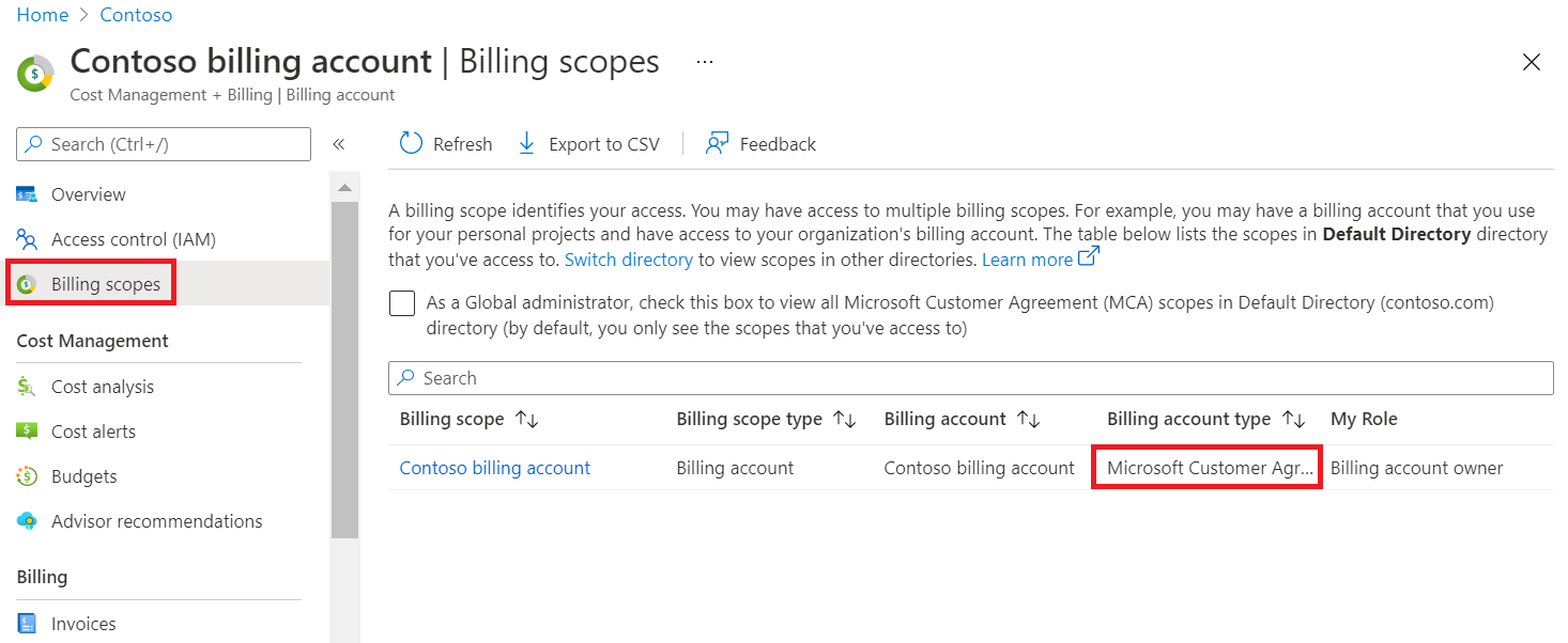 Screenshot that shows search in portal for Cost Management + Billing.