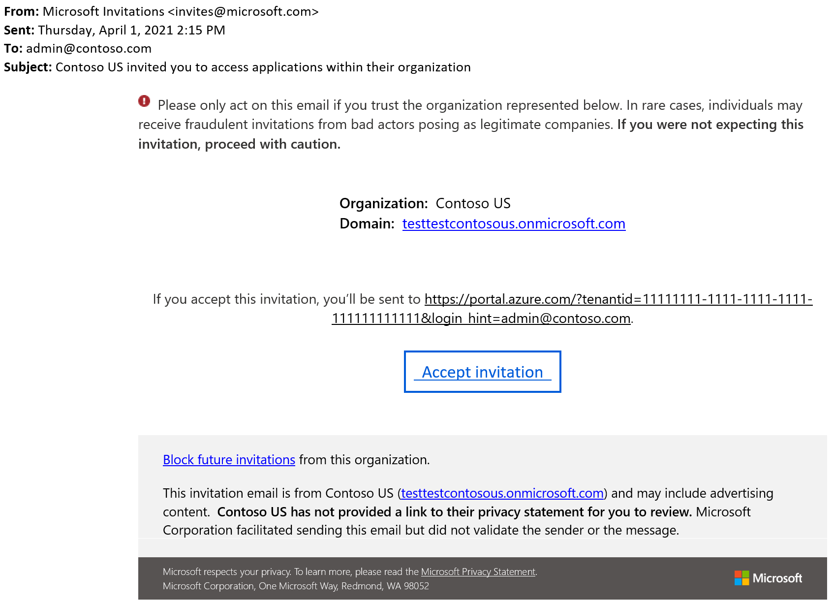 Screenshot showing an example email invitation.