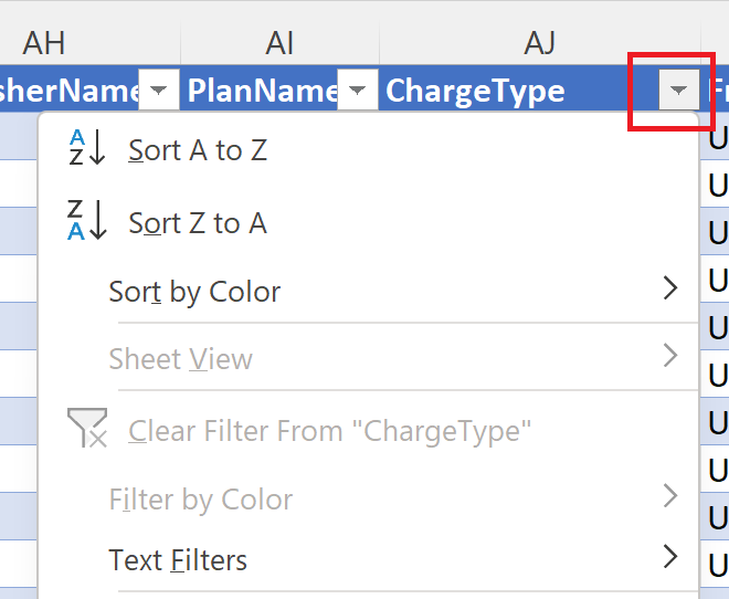 Screenshot showing ChargeType selection.