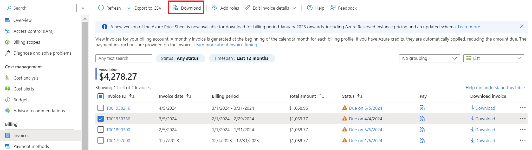 Screenshot that shows downloading invoice pdf