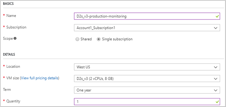 Azure reserved instance details