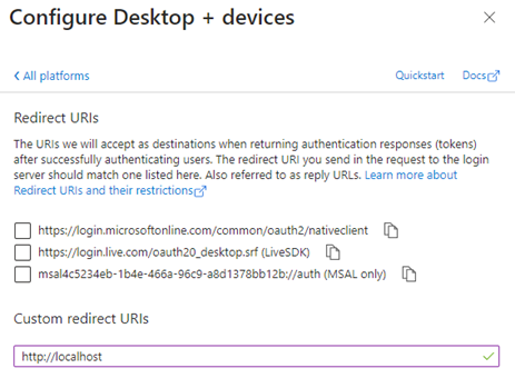 Configure Desktop + devices menu