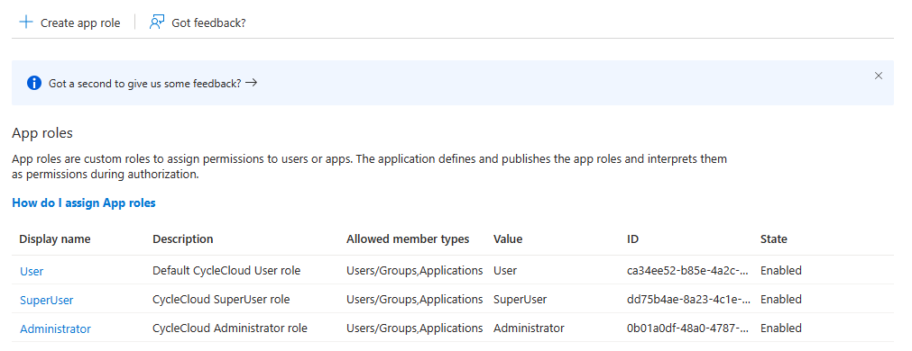 Basic roles required for CycleCloud