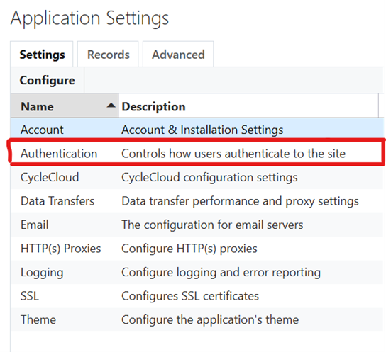 Authentication setting in CycleCloud GUI