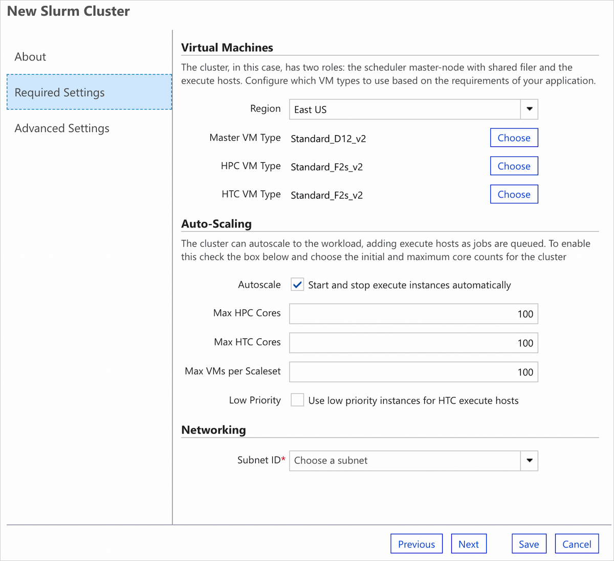 CycleCloud New Cluster Form