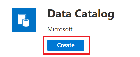 Data catalog resource type with the Create button selected.