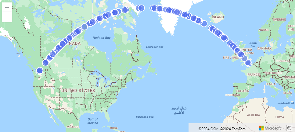 Screenshot of the Seattle to London LineString.