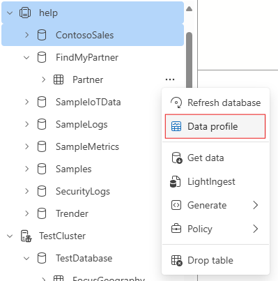 Screenshot of data profile in menu.