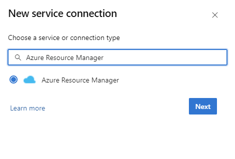 Screenshot showing how to add an Azure Resource Monitor service connection.