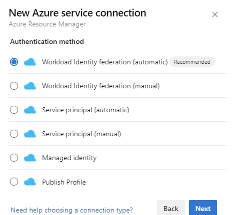 Screenshot showing the authentication option for an Azure Resource Monitor service connection