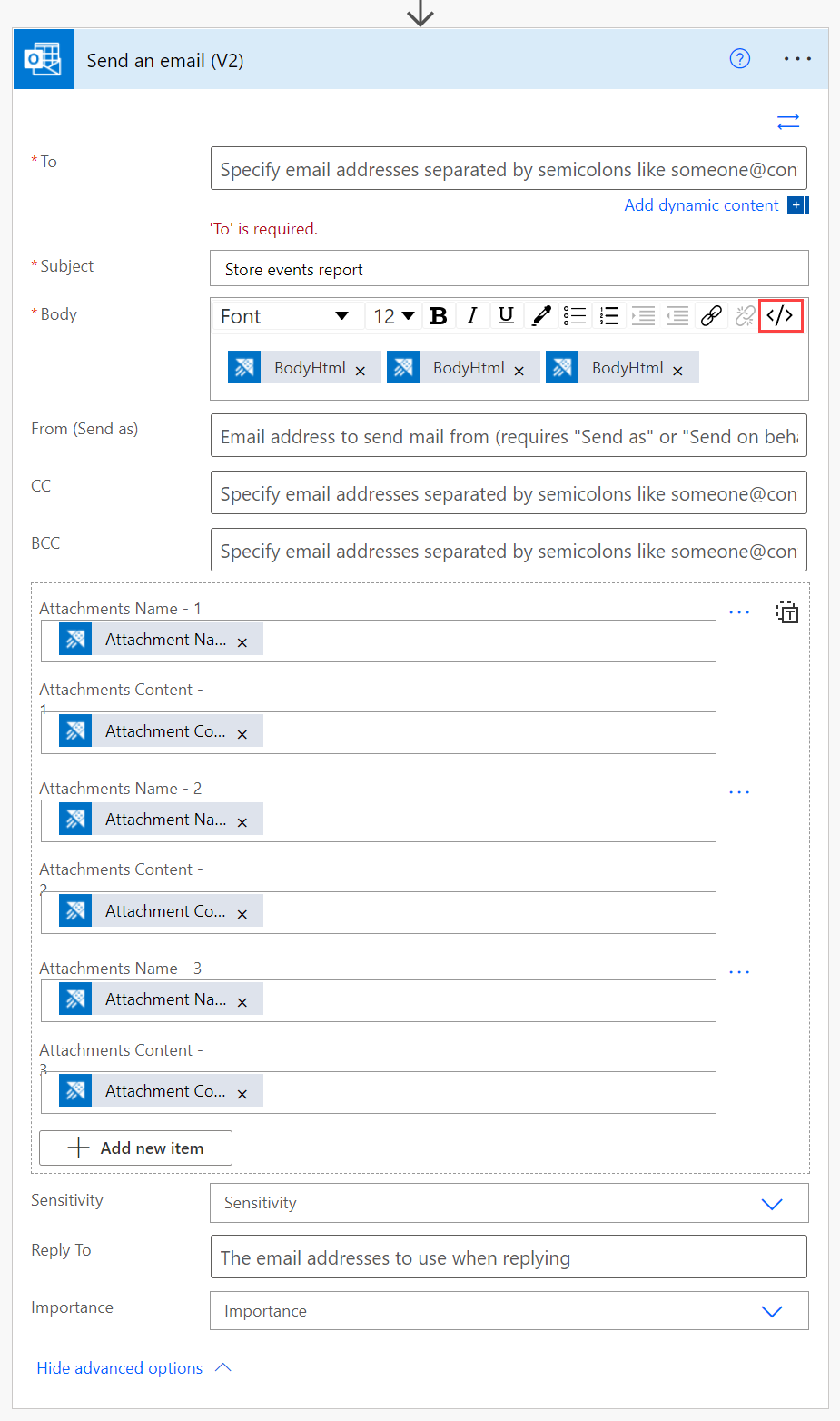 Screenshot of emailing multiple attachments.