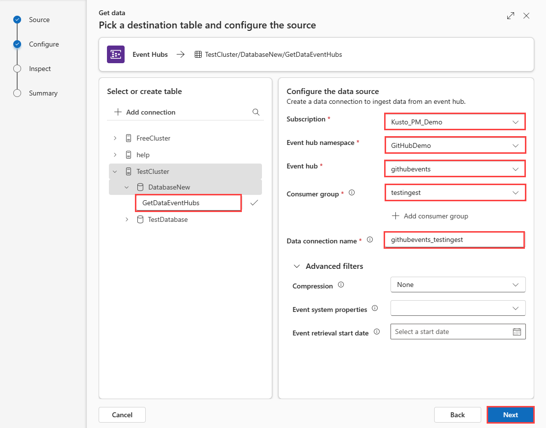 Create an Event Hubs data connection - Azure Data Explorer | Microsoft Learn