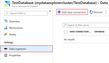 Screenshot of the Data ingestion page, showing the add data connection option.