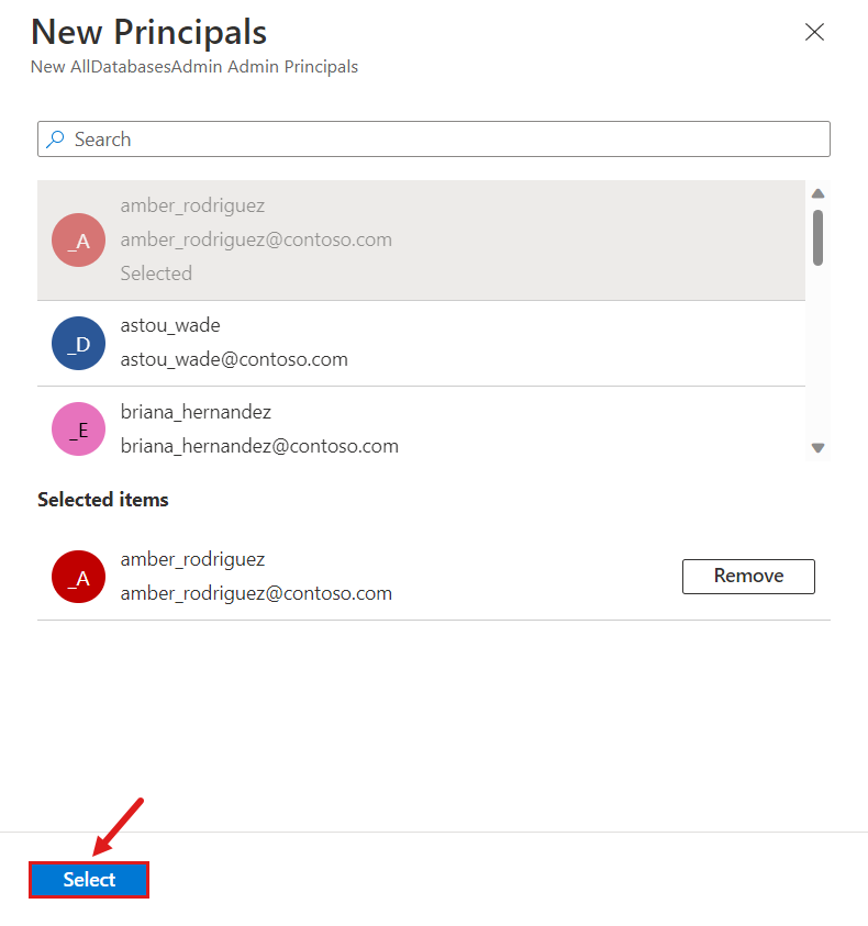 Screenshot of new principals window for adding new permissions.