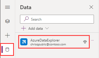 Screenshot of the app page, showing the Azure Data Explorer in the list of data connectors.