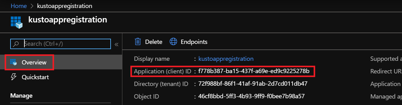 Screenshot showing how to copy an app registration I D.