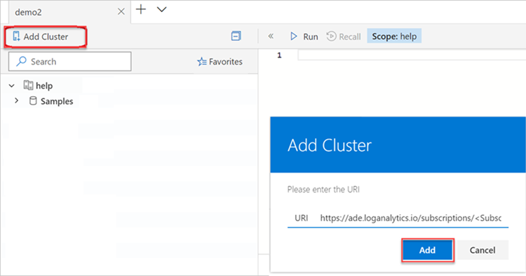 Screenshot showing the add cluster window.