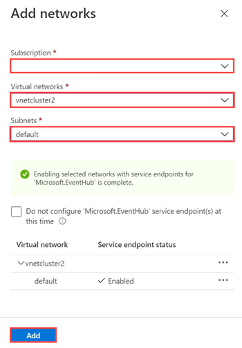 Add networks fields to connect Virtual Network to Azure Data Explorer.