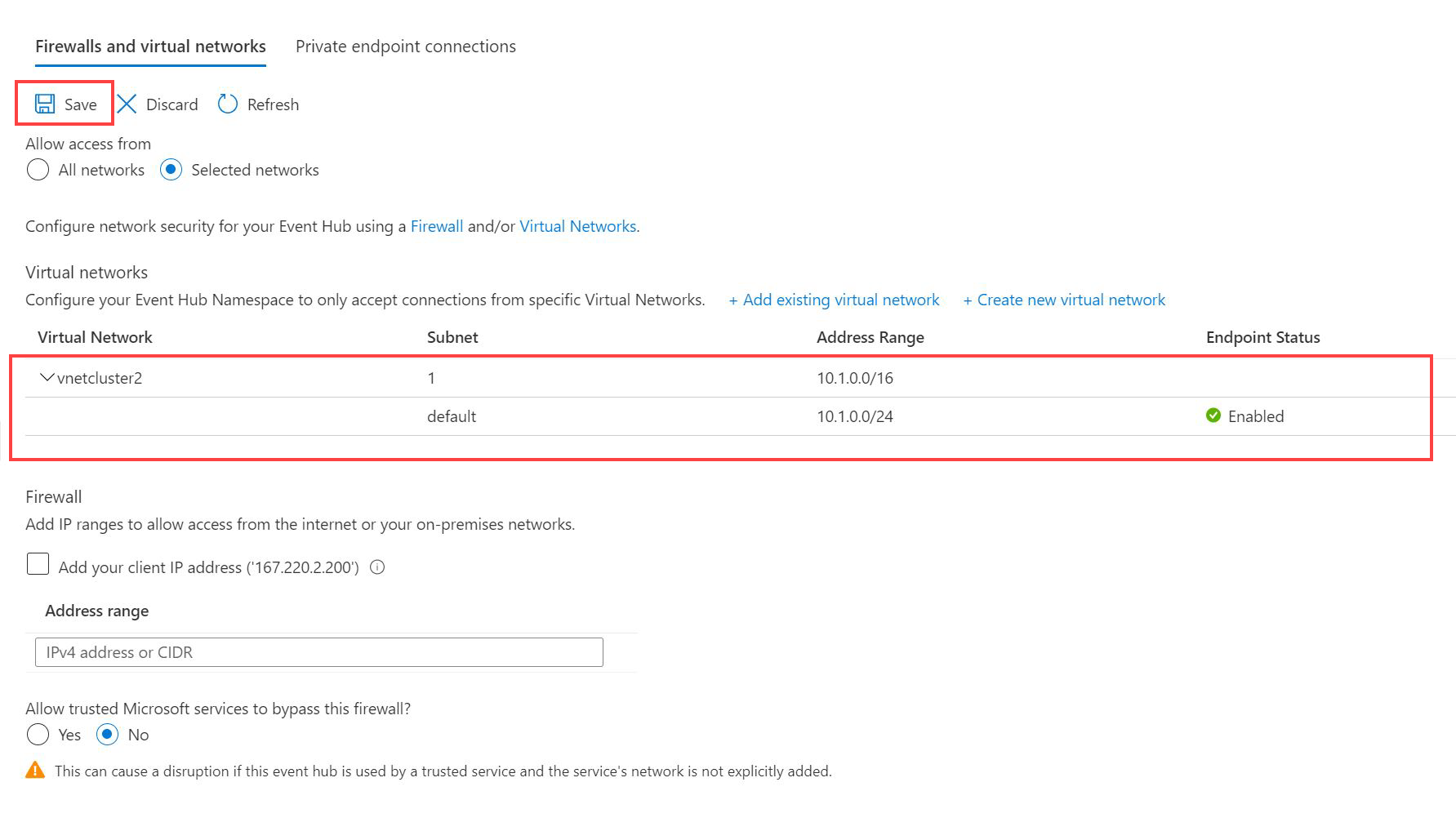 Add virtual network and subnet in event hub to connect to Azure Data Explorer.