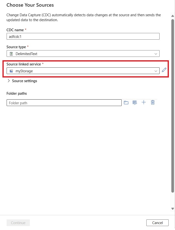 Screenshot of the box to choose or create a linked service.