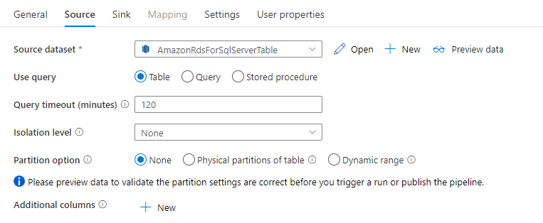 Screenshot of partition options
